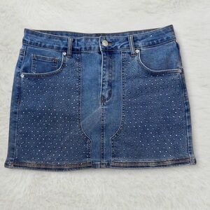 GEMMA RAE Rhinestone Studded Denim Mini Skirt Size 9